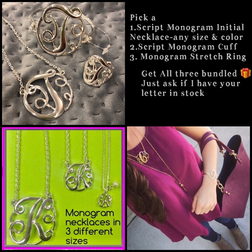 Monogram Script Initial Necklace,Bracelet,Ring Set